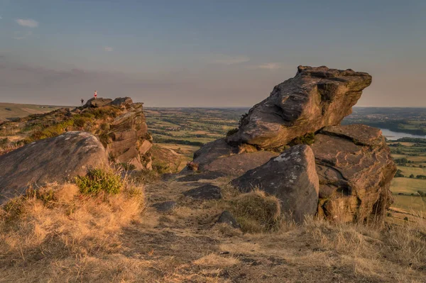 Panoramiczny Widok Karaluchów Staffordshire Zachodzie Słońca Parku Narodowym Peak District — Zdjęcie stockowe