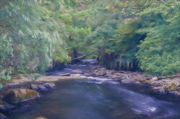 Digital Painting Afon Ogwen Flowing Snowdonia National Park — Stock Photo, Image