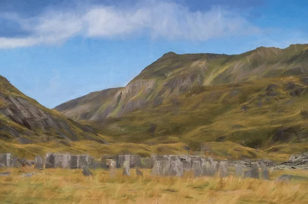 Digital Målning Den Övergivna Cwmorthin Slate Quarry Blaenau Ffestiniog Snowdonia — Stockfoto