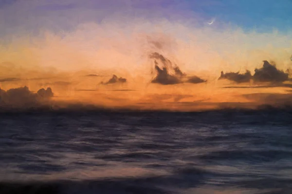 Pintura Digital Uma Longa Exposição Mar Hora Ouro Como Amanhecer — Fotografia de Stock