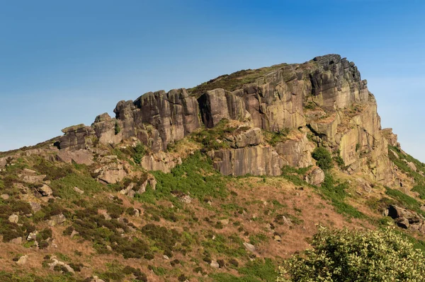 Panoramiczny Widok Purpurowe Wrzosy Roaches Staffordshire Hen Cloud Parku Narodowym — Zdjęcie stockowe