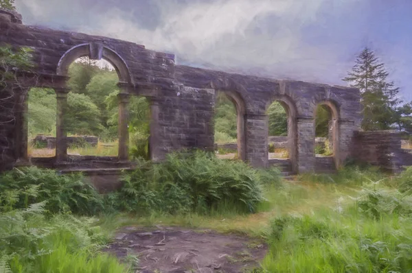 Pintura Digital Las Ruinas Errwood Hall Valle Upper Goyt Derbyshire — Foto de Stock