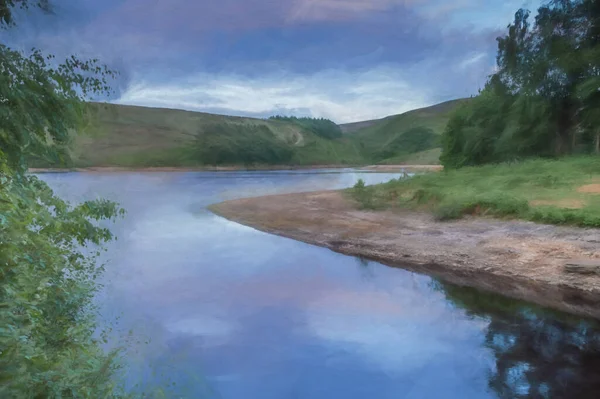 Pintura Digital Uma Vista Panorâmica Reservatório Upper Goyt Valley Derbyshire — Fotografia de Stock