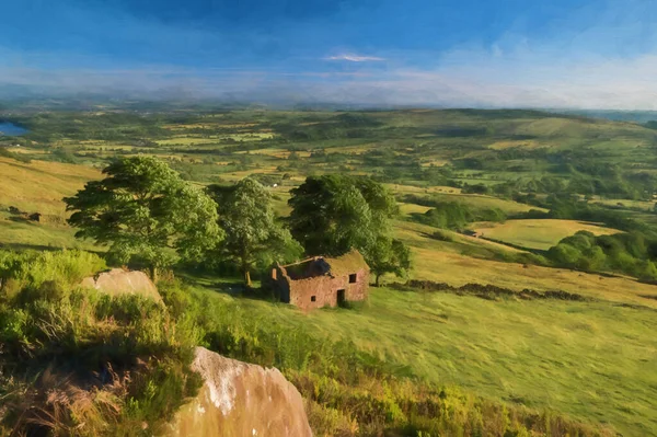 Digital Painting Sunset Roach End Roaches Staffordshire Peak District National — Stock Photo, Image
