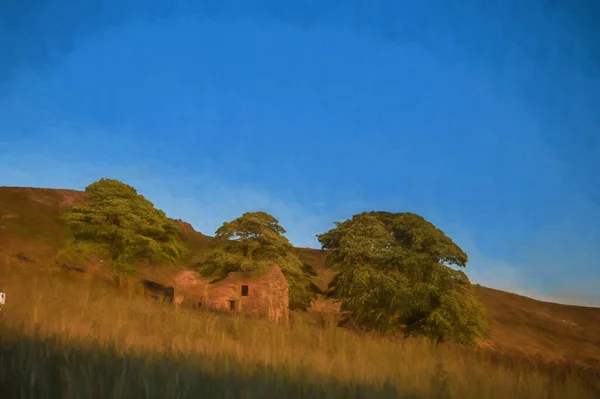 Digital Painting Sunset Roach End Roaches Staffordshire Peak District National — Stock Photo, Image