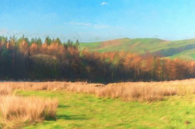 Cheshire, Peak District Ulusal Parkı 'ndaki Shutlingsloe tepesinin dijital suluboya görüntüsü..