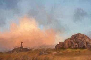 Llanddwyn adası Twr Mawr tarafından Anglesey, Kuzey Galler 'de Ynys Llanddwyn' de gün doğumunda kesişiyor..