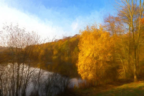 Digital Watercolour Autumnal Tree Colours Deep Hayes Country Park Staffordshire — Stock Photo, Image
