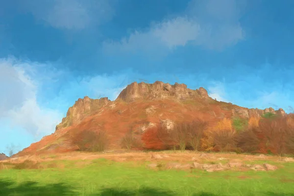 Digital Watercolour Autumnal Hen Cloud Beautiful Blue Sky Roaches Peak — Stock Photo, Image