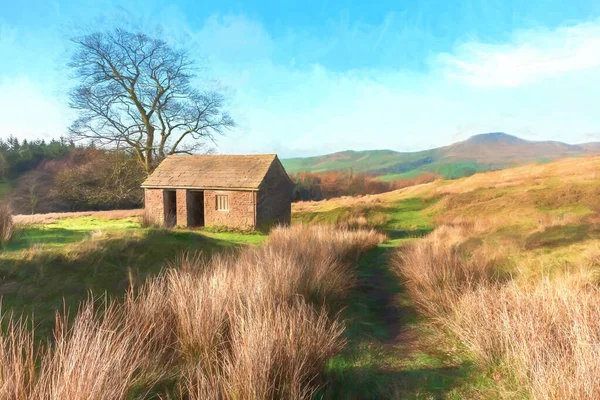 Acquerello Digitale Della Vista Una Lontana Collina Shutlingsloe Nel Cheshire — Foto Stock