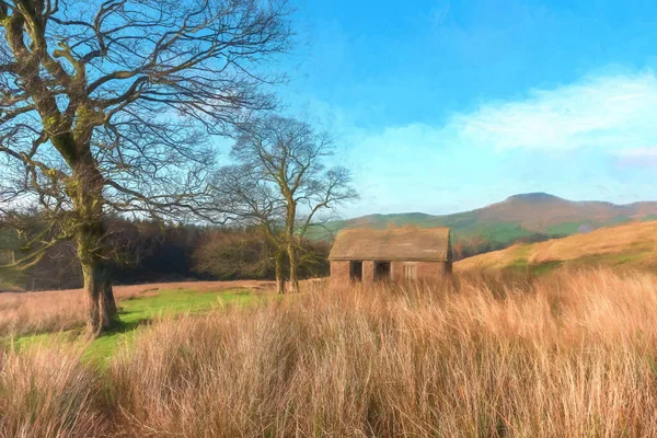 Digital Watercolour View Distant Shutlingsloe Hill Cheshire Peak District National — Stock Photo, Image