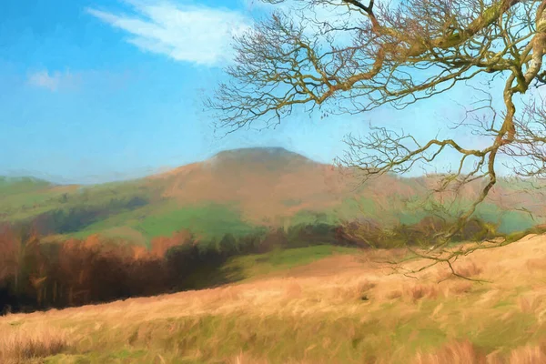 Digital Akvarell Utsikten Till Avlägsen Shutlingsloe Kulle Cheshire Peak District — Stockfoto