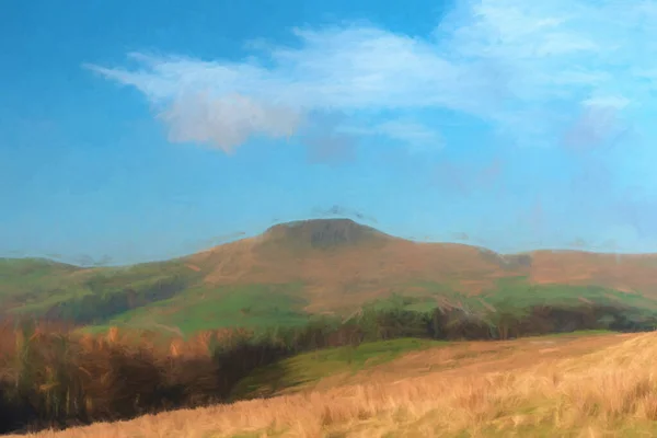 Digital Watercolour View Distant Shutlingsloe Hill Cheshire Peak District National — Stock Photo, Image