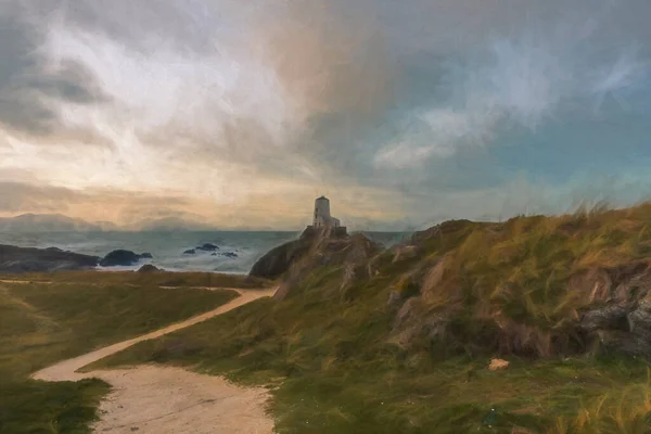 Маяк Острова Лландвін Twr Mawr Ynys Llanddwyn Англсі Північний Уельс — стокове фото