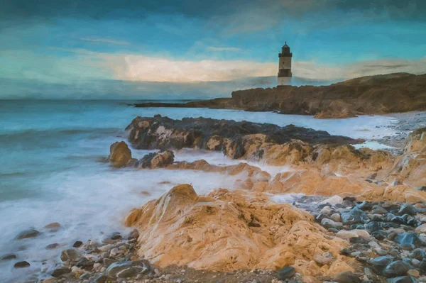 Digitális Festmény Trwyn Világítótorony Penmon Point Anglesey Észak Wales Apály — Stock Fotó