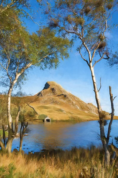 Digital Painting Pared Cefn Hir Mountain Cregennan Lake Autumn Snowdonia — Stock Photo, Image