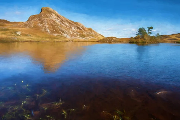 Digital Painting Pared Cefn Hir Mountain Cregennan Lake Autumn Snowdonia — Stock Photo, Image