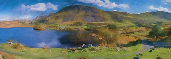 Pintura Digital Una Vista Penygader Cordillera Cadair Idris Lago Cregennan — Foto de Stock