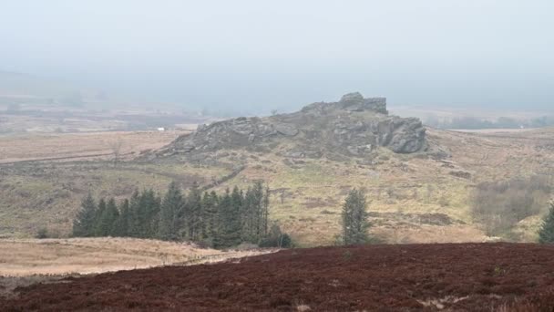 Bleak Moorland Heather Rocks Roaches Staffordshire Peak District Winter — Stock Video