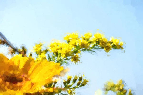 Digitale Malerei Einer Gelben Und Orangen Sonnenblume Voller Blüte Mit — Stockfoto