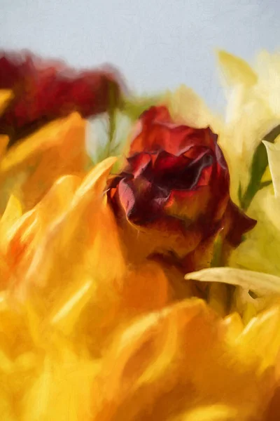 Pintura Digital Flores Amarelas Laranja Aster Flor Com Uma Profundidade — Fotografia de Stock