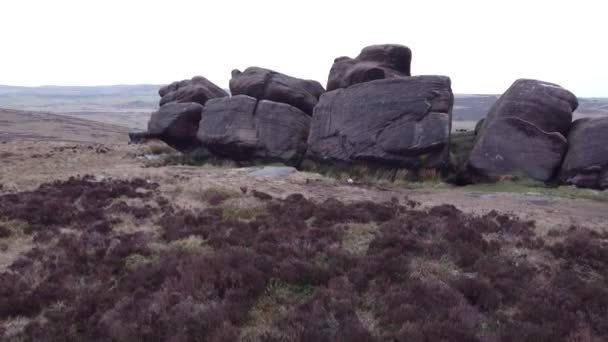 Generieke Britse Heide Landscape Drone Footage Roaches Peak District National — Stockvideo