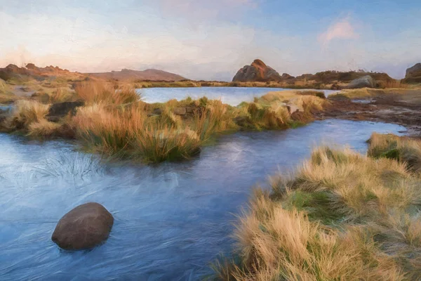 Fine Art Artwork Digital Oil Painting Sunrise Doxey Pool Roaches — 스톡 사진