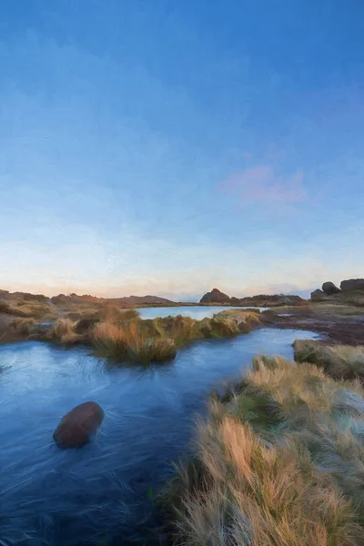 Paisagem Rural Pintura Óleo Digital Arte Nascer Sol Doxey Pool — Fotografia de Stock