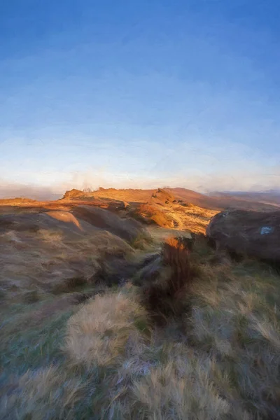 Kunstplakat Digitale Abstrakte Ölgemälde Der Kakerlaken Staffordshire Wintersonnenaufgang Peak District — Stockfoto