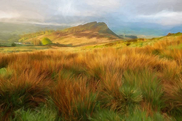 Pintura Digital Óleo Paisaje Rural Páramos Del Reino Unido Nube — Foto de Stock