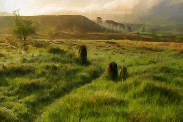 Pintura Digital Óleo Paisaje Rural Páramos Del Reino Unido Nube — Foto de Stock