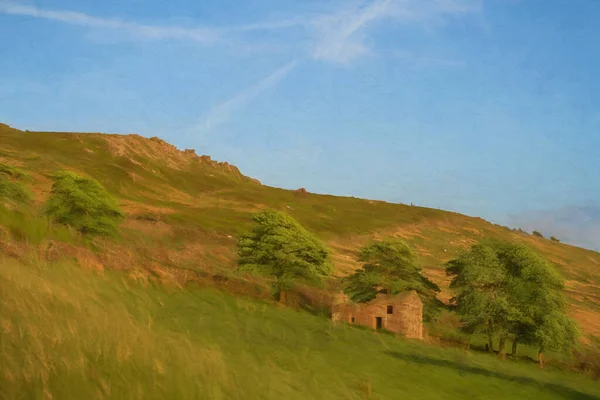 Digital poster painting of Roach End at The Roaches, Staffordshire in the Peak District National Park, UK.