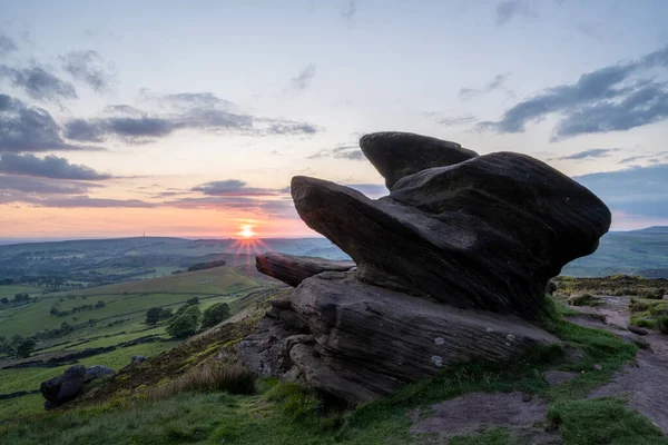 Atmospheric Sunset View Rural Landscape Roaches Staffordshire Peak District National — Stock Photo, Image