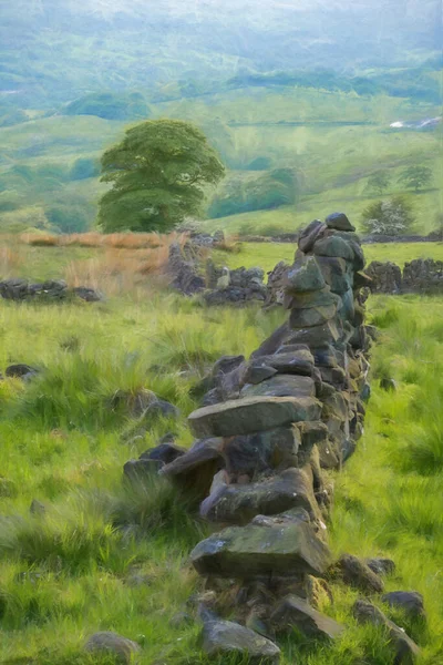 Digital poster painting of Roach End at The Roaches, Staffordshire in the Peak District National Park, UK.