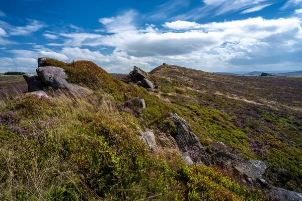 Purple Heather Gib Torr Looking Roaches Ramshaw Rocks Hen Cloud — Stock Photo, Image