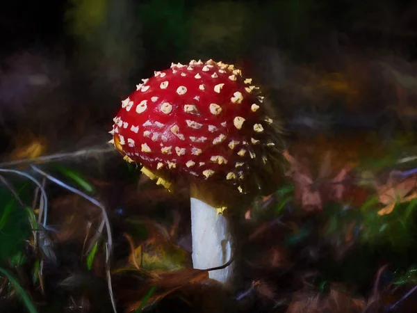 Pintura Óleo Abstrata Digital Fungo Fly Agaric Cenário Floresta Outono — Fotografia de Stock