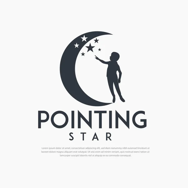 Little Boy Pointing Star Logo Vector Illustration — стоковый вектор