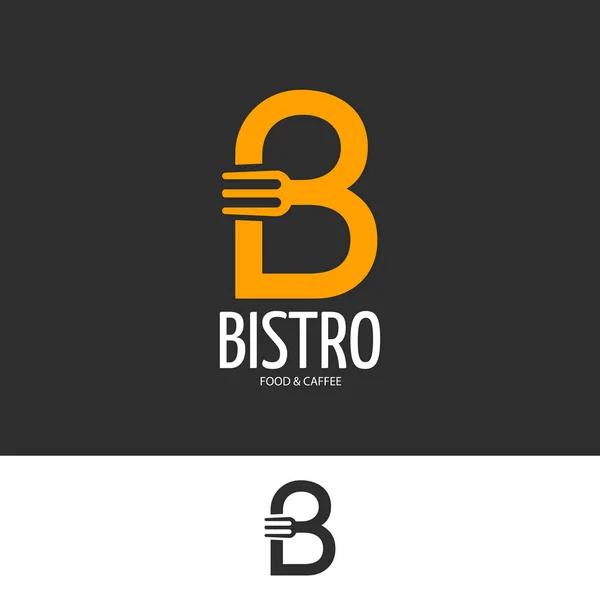 Bistro Cafe Logo Yellow Letter Dark Background Fork Template Illustration — Vettoriale Stock