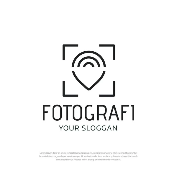 Photo Pin Camera Style Ligne Simple Logo Design Illustration Vectorielle — Image vectorielle