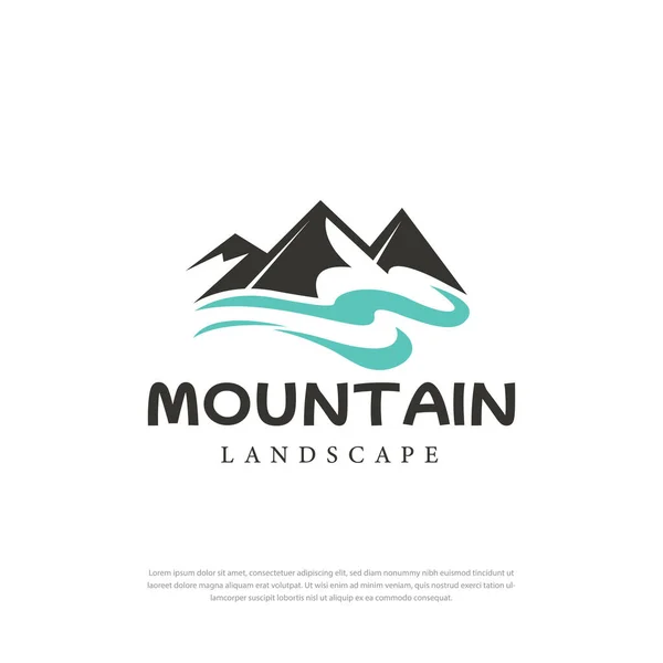 River Creek Mountain Peak Mountain Hills Landscape Logo Design — Wektor stockowy
