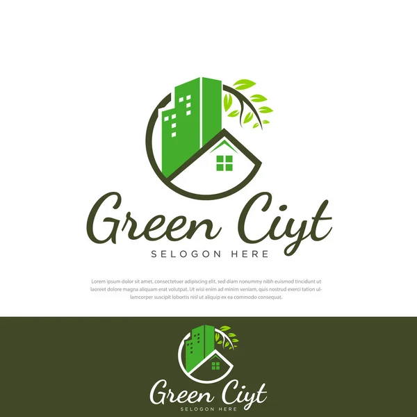 Abstrait Vert Immeuble Appartements Bâtiment Ville Logo Vert Paysage Urbain — Image vectorielle