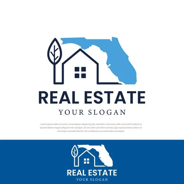 Logo Template Real Estate Leaves Residential Location Line Style Real — Stock Vector