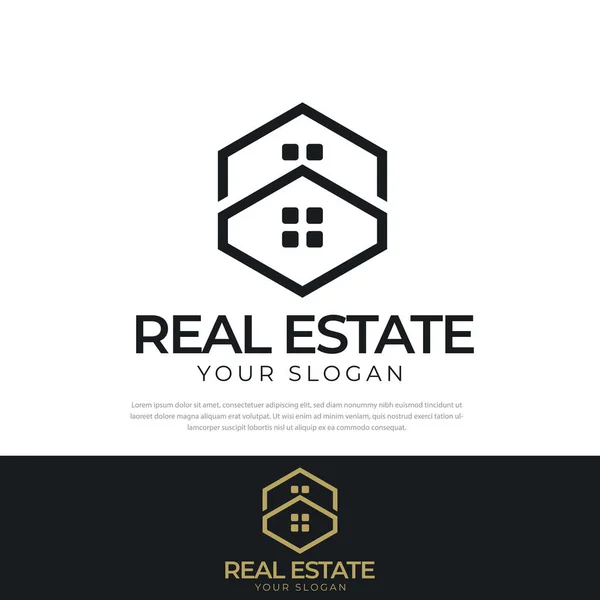 Premium Modern Hexagon Real Estate Logo Icon Symbol Residential Logo — Stock Vector
