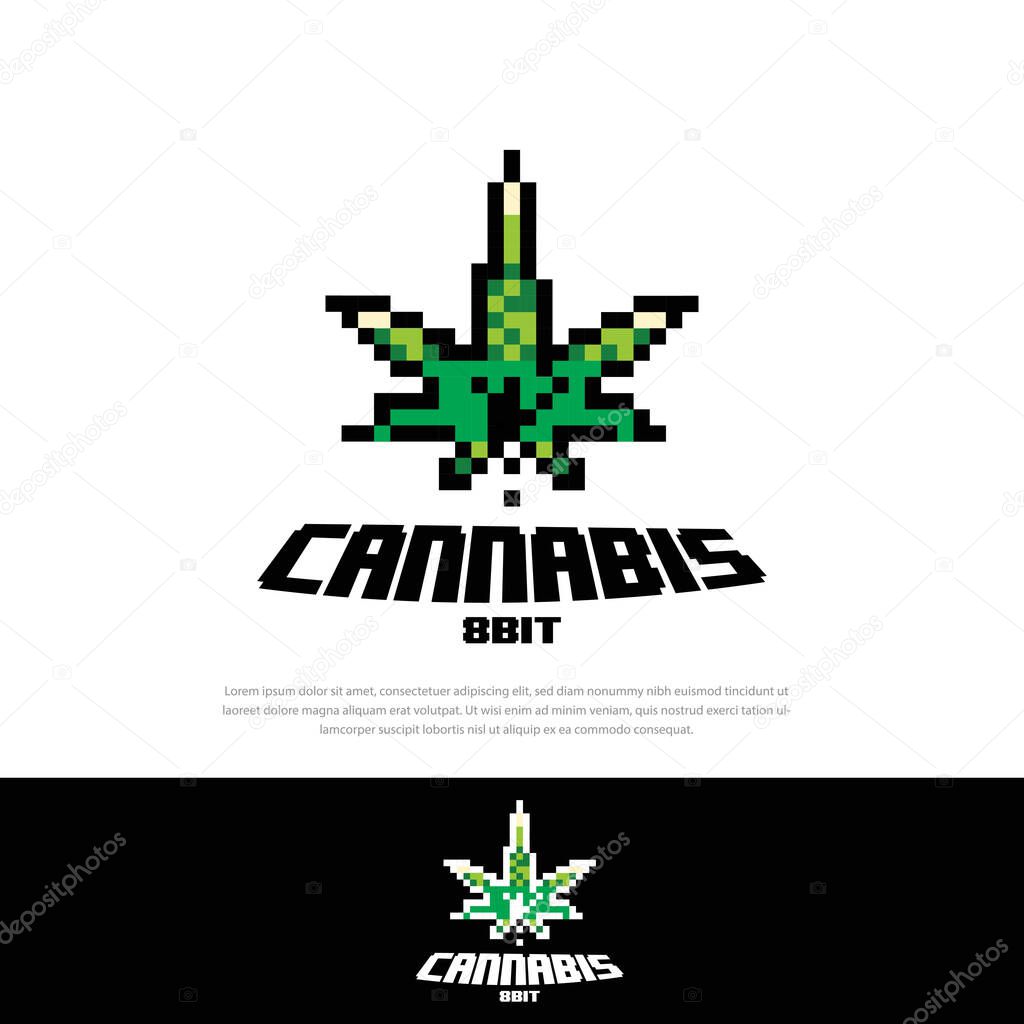 Green cannabis leaf pixel art icon, Marijuana pixel logo, Marijuana sign, Hemp isolated vector illustration, 8-bit sprite. apps,prints,stickers