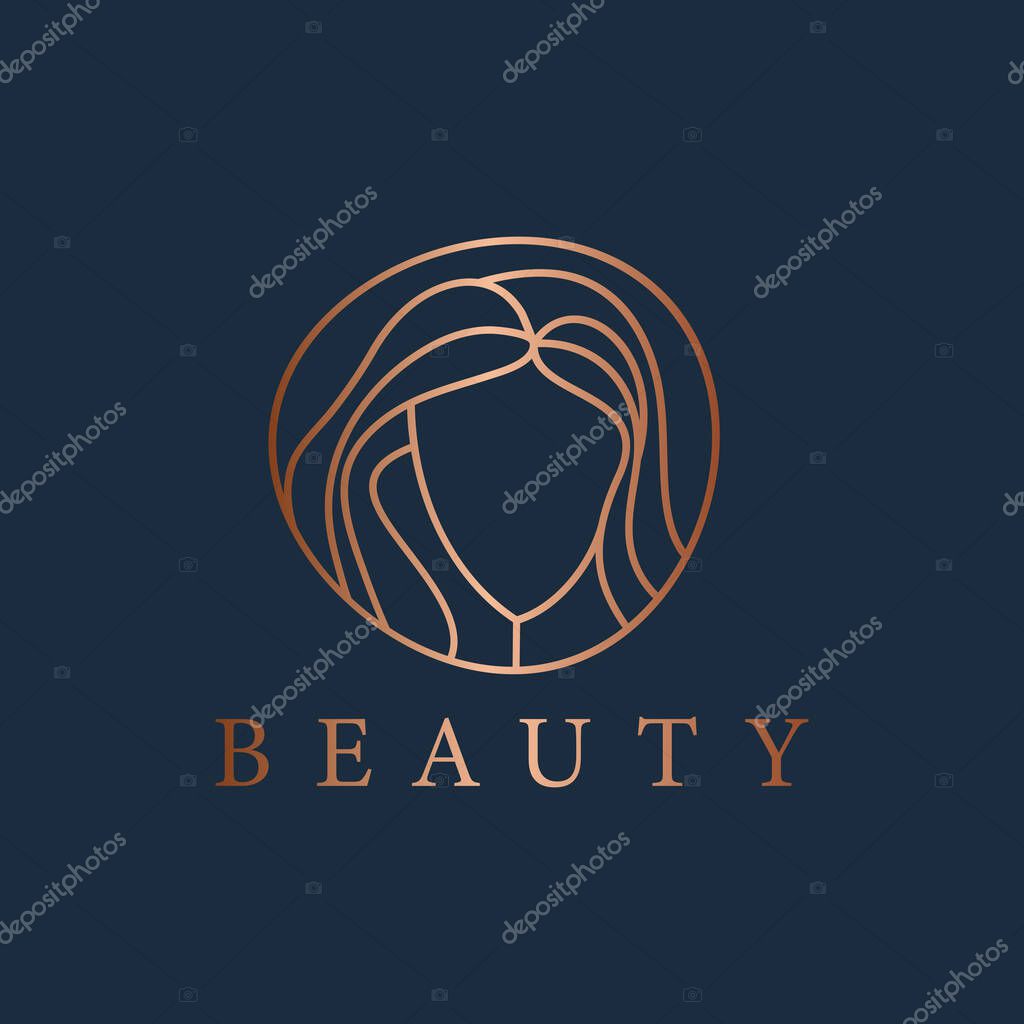 Abstract logo emblem for beauty and cosmetic studio. Portrait of woman,beautiful woman face brand design in trendy minimalist style.