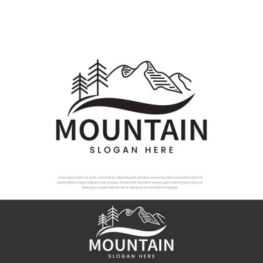 Minimalist peyzaj ağacı tepeleri logosu. Basit logo tasarım vektör sembolü, simge illüstrasyonu