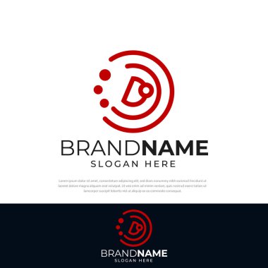 D harfi, sembol, sembol, tasarım şablonu D içinde iki çember çizimi.