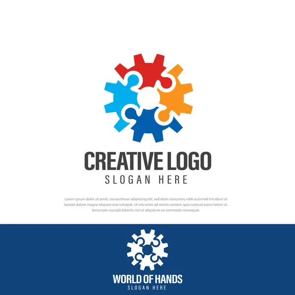 Conception Logo Puzzle Forme Engrenage Ressources Humaines Travail Équipe Symbole — Image vectorielle
