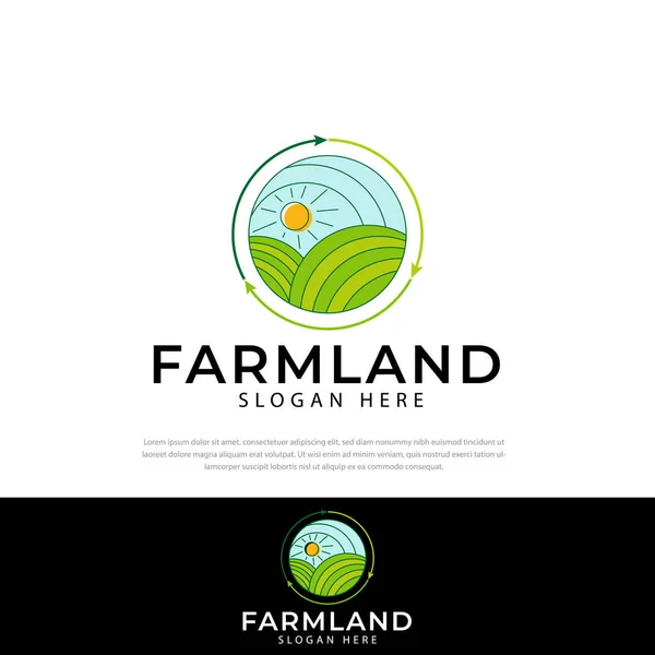Logo Conception Terres Agricoles Cercle Flèche Paysage Rural Conception Vectorielle — Image vectorielle