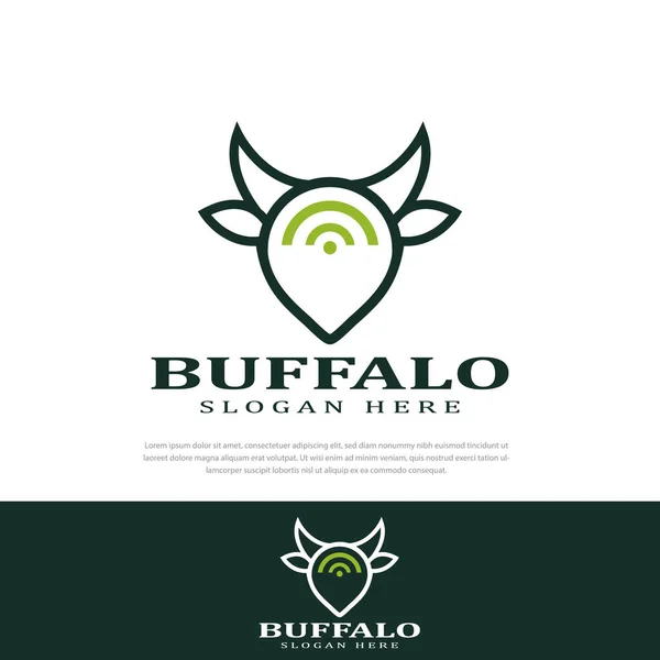 Buffalo Testa Logo Grafico Arte Mappa Posizione Segnale Illustrazione Modello — Vettoriale Stock